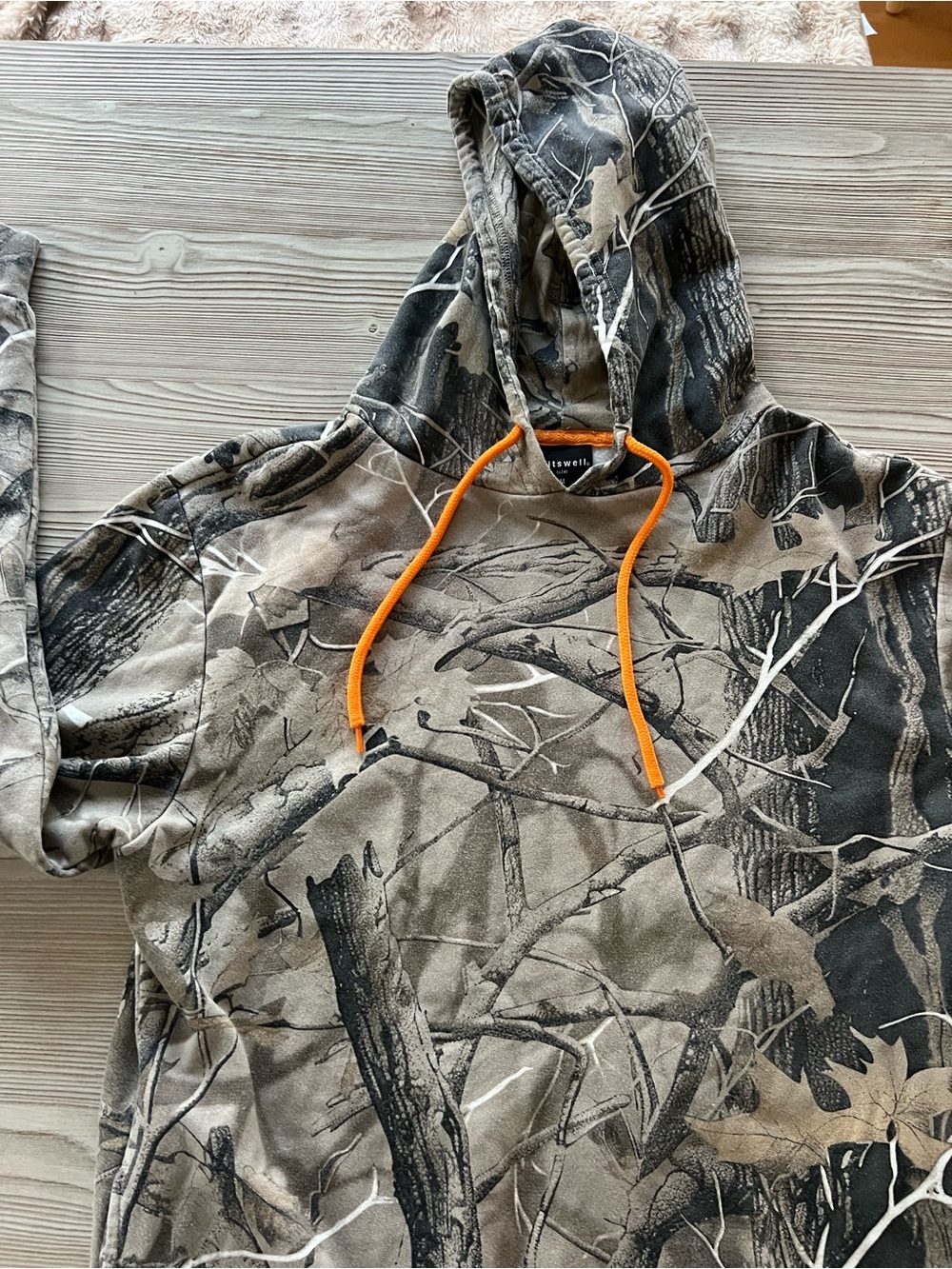 Knitswell Women’s Camo Hoodie in Gray & Black with Orange Drawcords - Picture 2 of 6